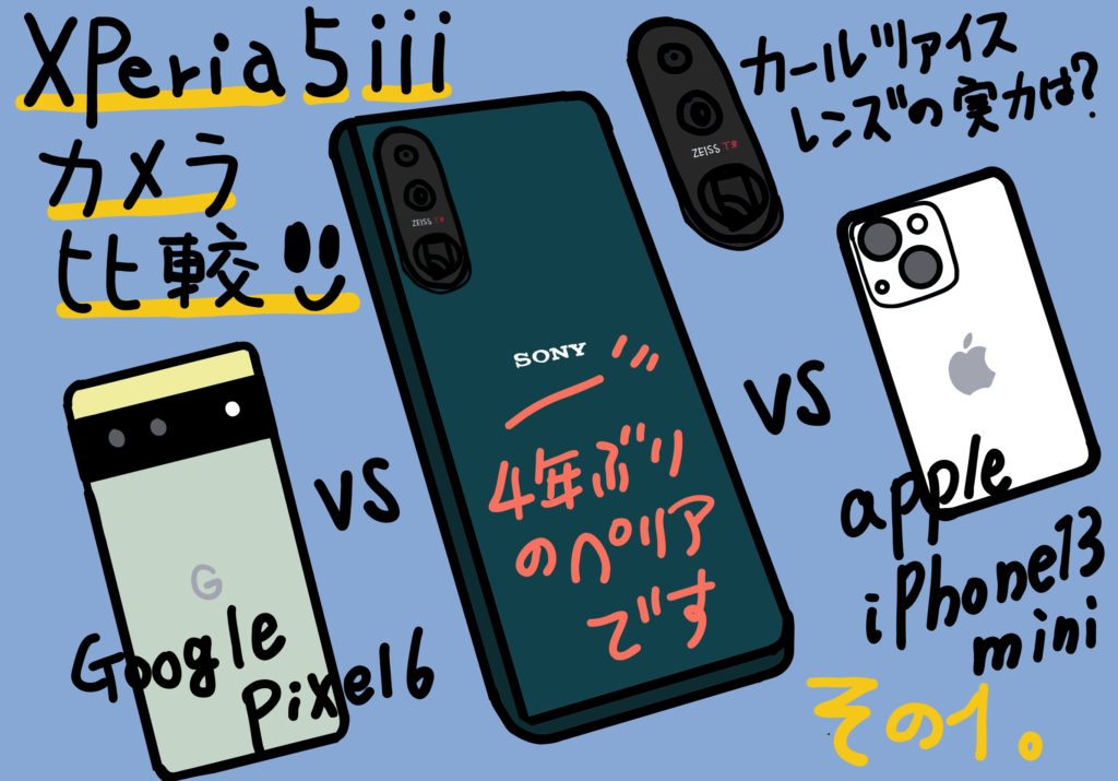 Xperia5 iii SIMフリーモデル XQ-BQ42 レビュー カメラ比較(VS Pixel6 VS iPhone13mini )その1 ソフトウェアぼけ具合