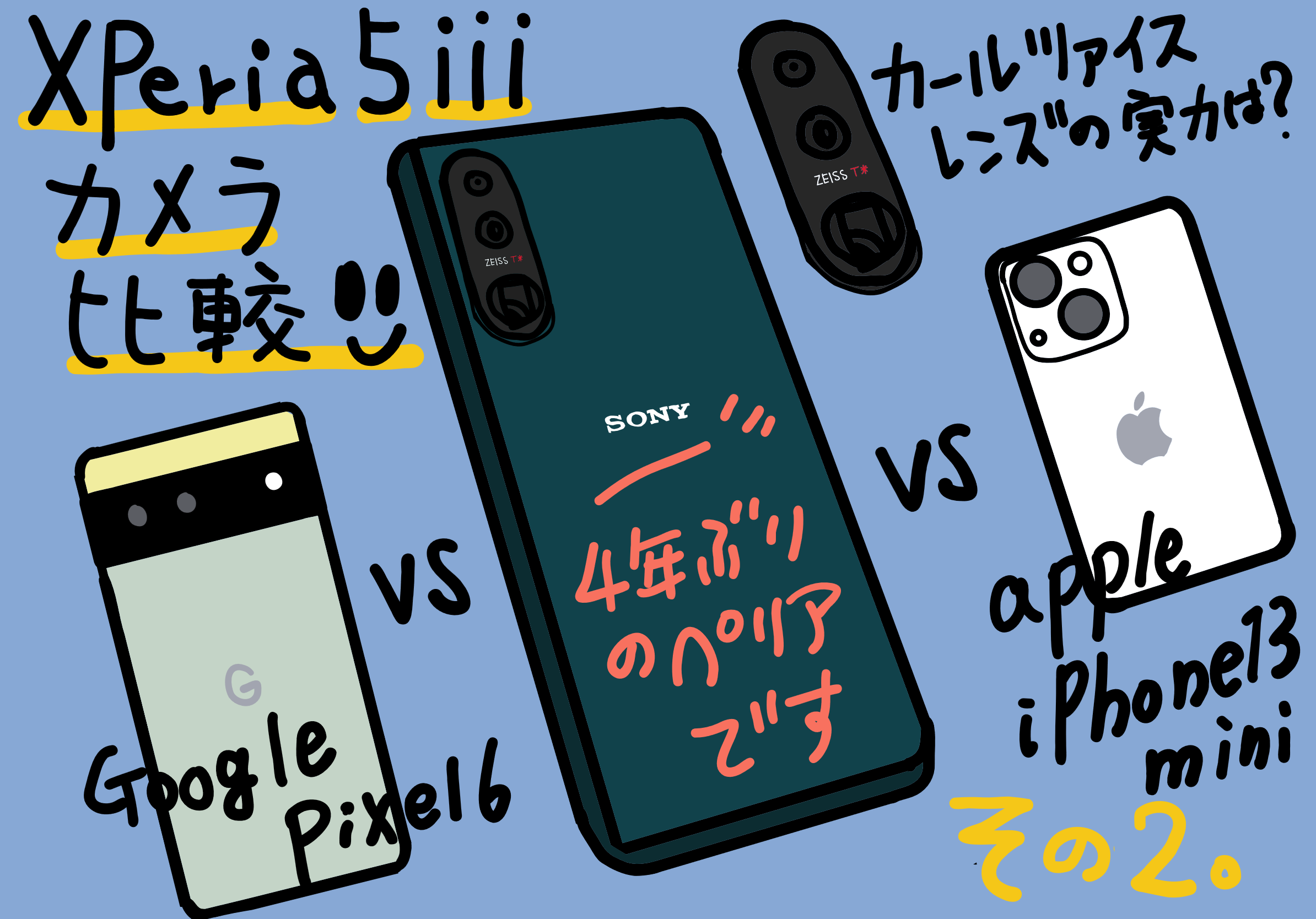 Xperia5 iii SIMフリーモデル XQ-BQ42 レビュー カメラ比較(VS Pixel6 VS iPhone13mini )その2 超広角レンズ