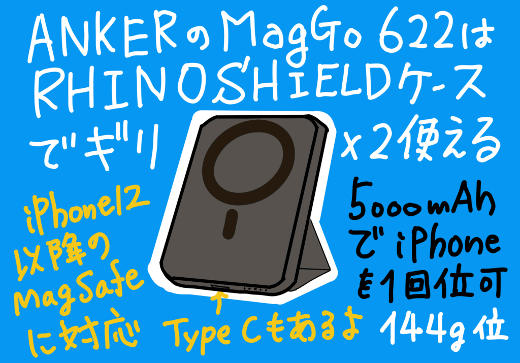 Anker MagGo 622 は rhinoshield ケースでギリギリ使える?