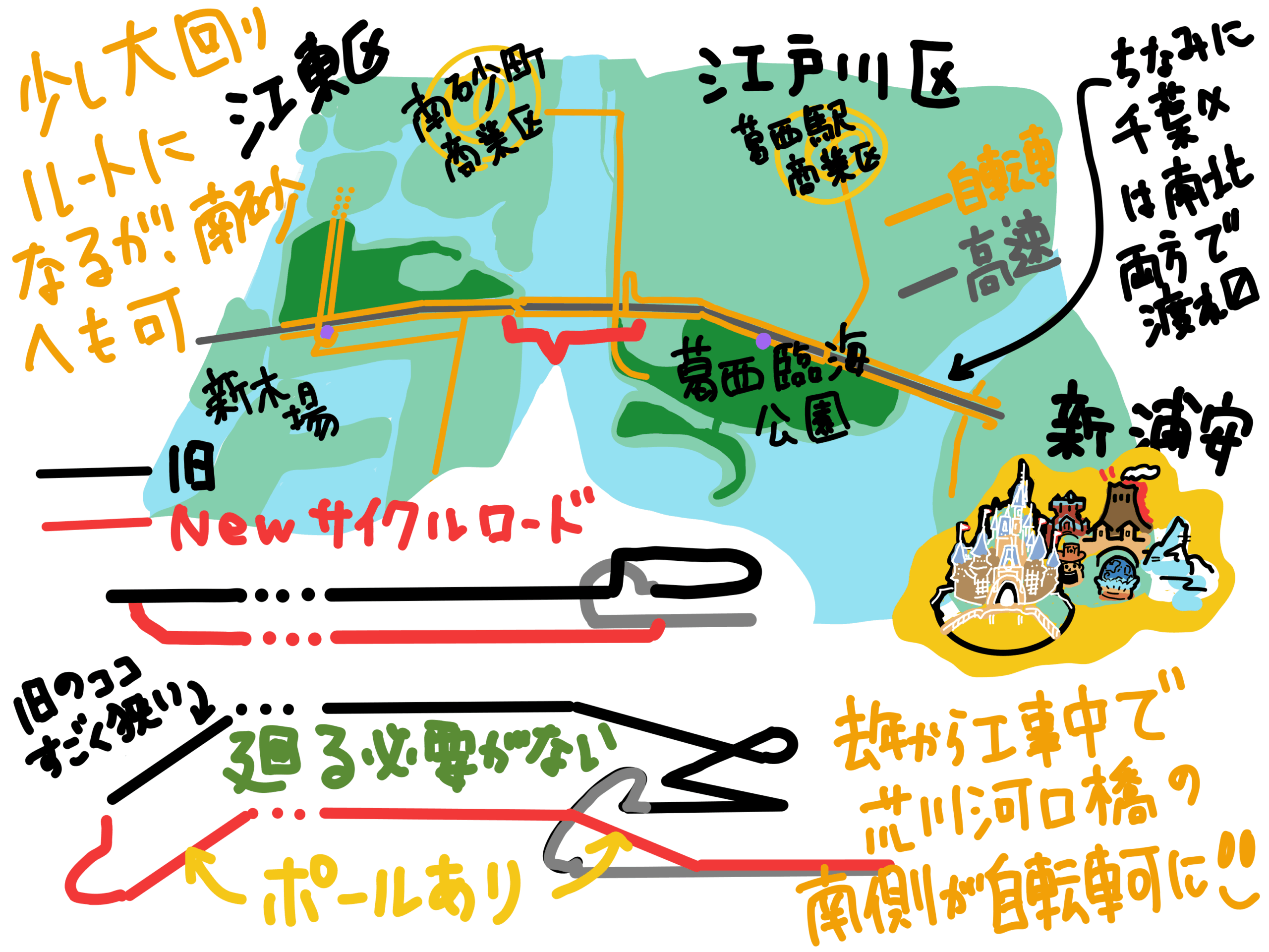荒川河口橋の南側が自転車で通れるようになりました。江戸川区（葛西臨海公園）と江東区（新木場）を繋ぐ橋